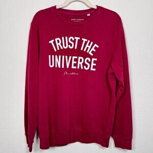 Eden Ashram Unisex Crew Sweatshirt Size L Trust the Universe Cotton Burgundy